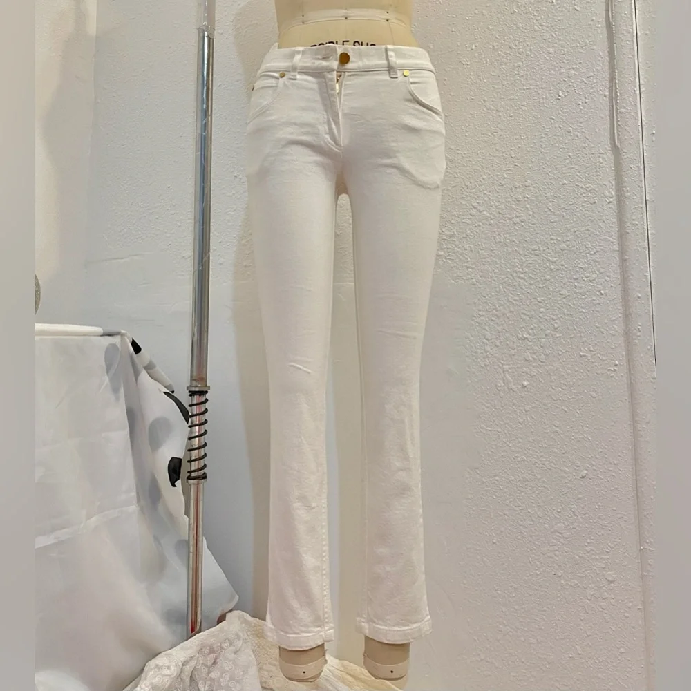 Made in Italy Y2K white ankle jeans gold hardware Michael Kors size 0 collection - Picture 3 of 14
